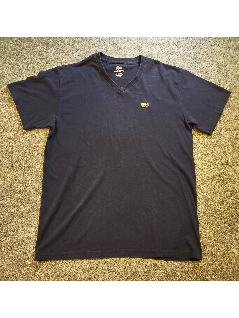 Lacoste Mens Navy Blue 100% Pima Cotton V Neck T Shirt Crocodile Size XL